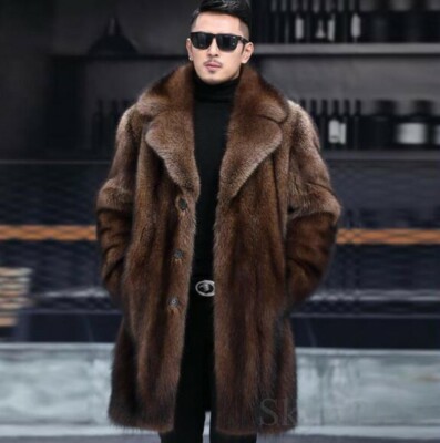 M-6XL Mens Mink Fur Furry Long Coat Overcoat Thicken Parka Winter