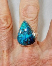 Azurite Teardrop Ring 925 Sterling Silver Size 9 Stone of Inner Vision