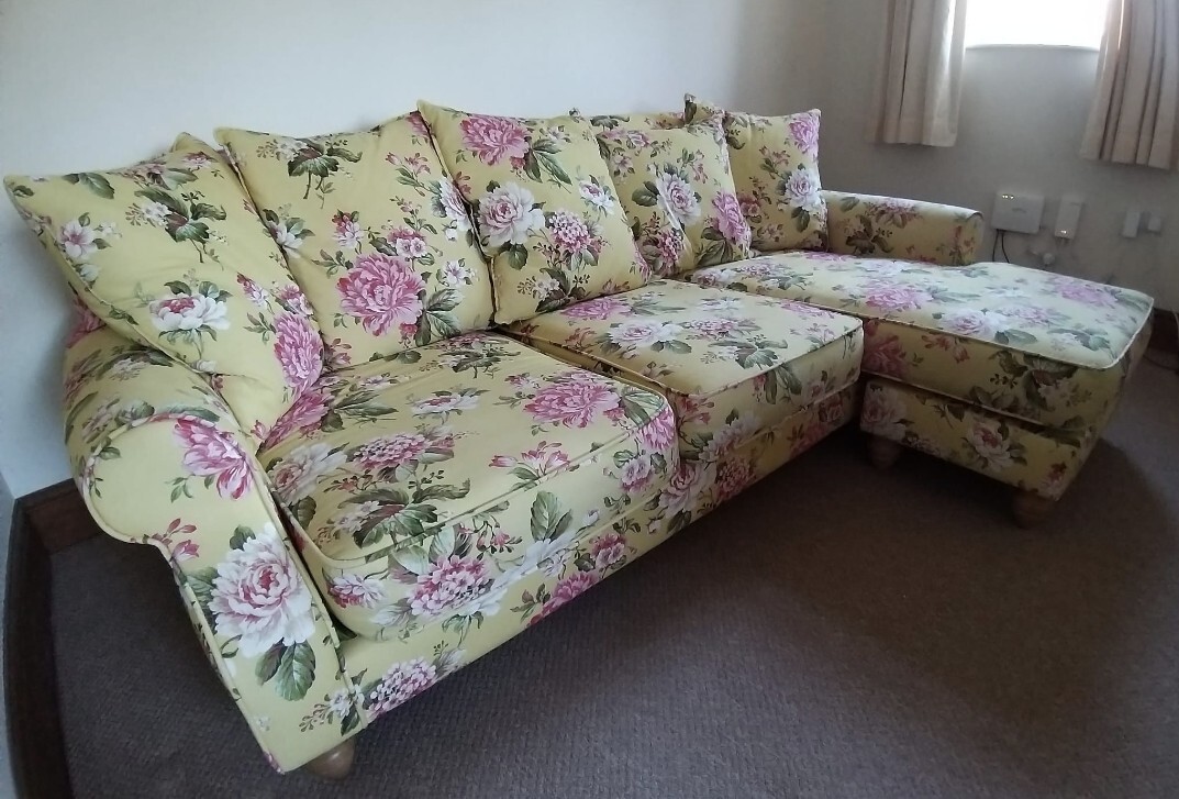 DFS Ellie Floral sofa 4 seater yellow pink L shape chaise country house eBay