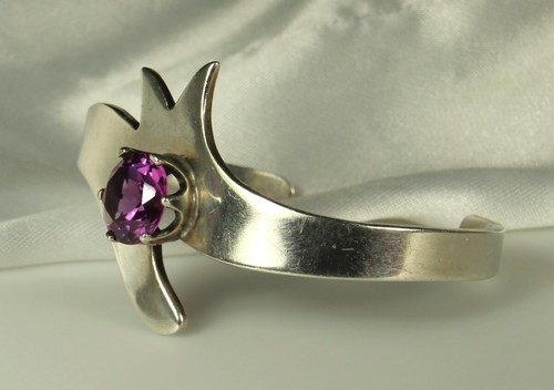 Vtg STERLING MEXICO Bracelet Abstract Modern 3.4 ct PURPLE SAPPHIRE Cuernavaca - Picture 2 of 12