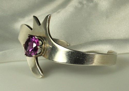 Vtg STERLING MEXICO Bracelet Abstract Modern 3.4 ct PURPLE SAPPHIRE Cuernavaca - Picture 1 of 12