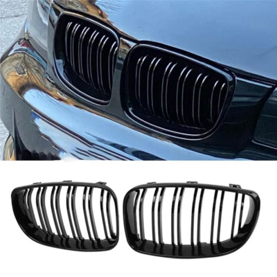 2X Gloss Black Front Kidney Grill Grille For BMW 1 Series E81 E82 E87 08-13 LCI - Image 1 of 4