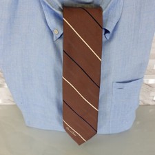 OSCAR de la RENTA Designer Neck Tie Mens Brown Striped Logo Signature Luxe Dress
