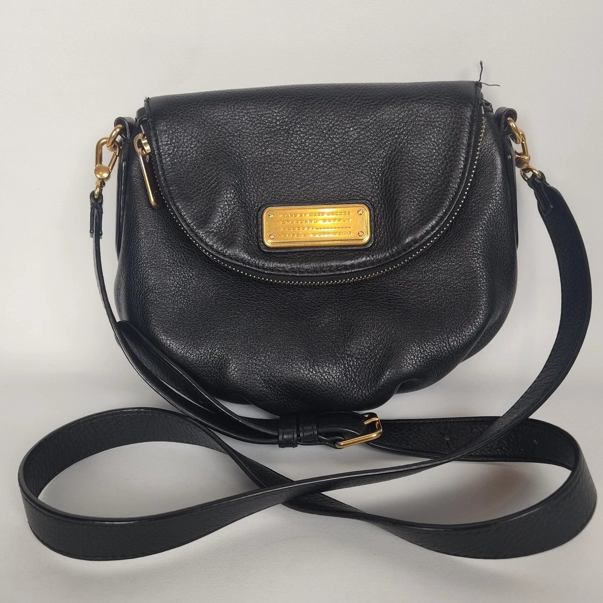 Vtg 90s Marc Jacobs Black Leather Crossbody Purse Gold Hardware Handbag Pebbled