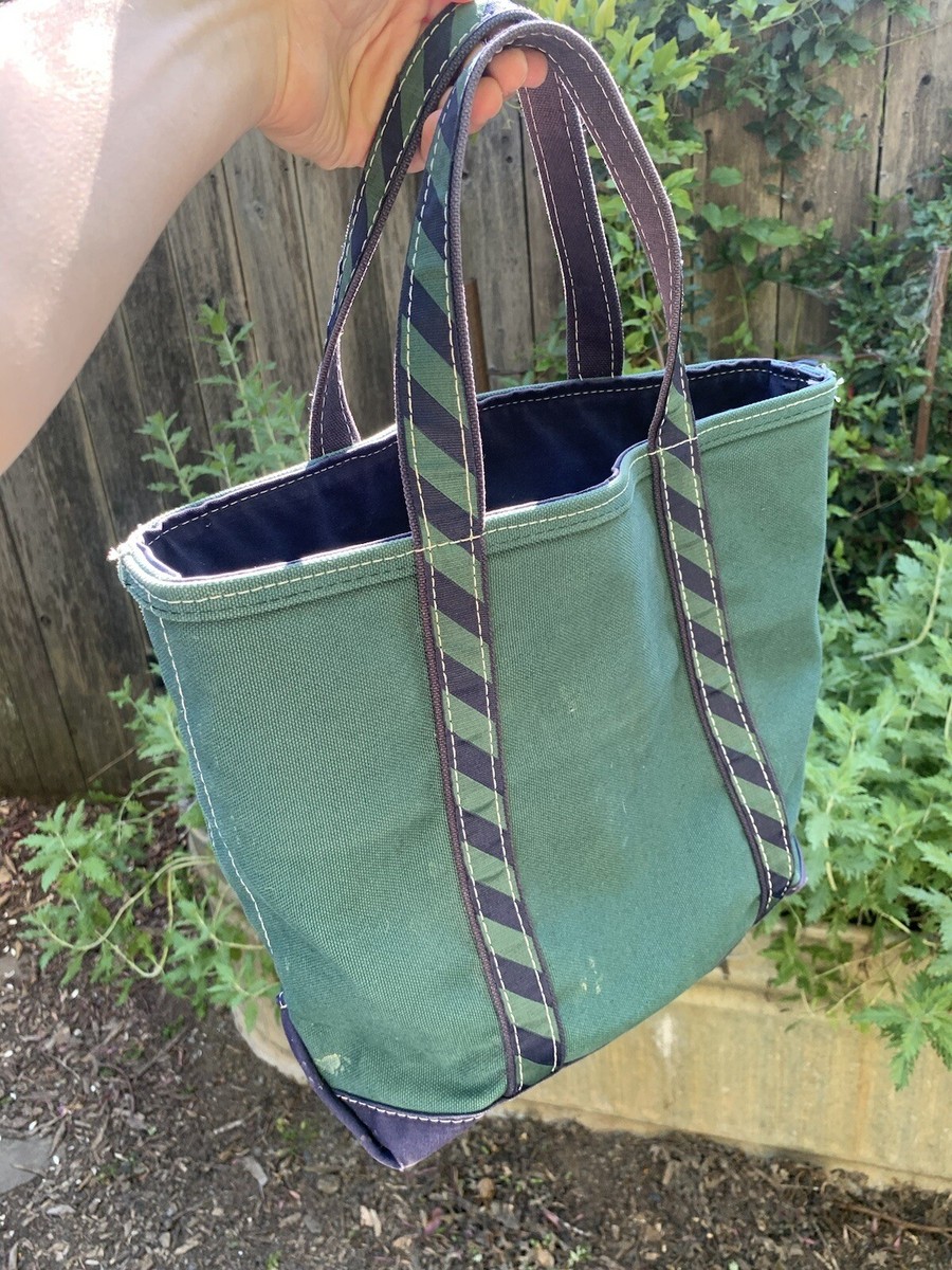 Vintage LL Bean Canvas Boat And Tote Bag Green Blue Striped Zip