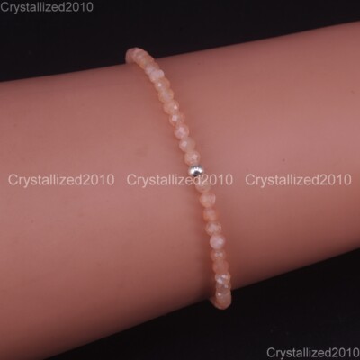 Natural Faceted Round Gemstone 2mm 3mm 4mm Handmade Beads Stretchy Bracelet 925