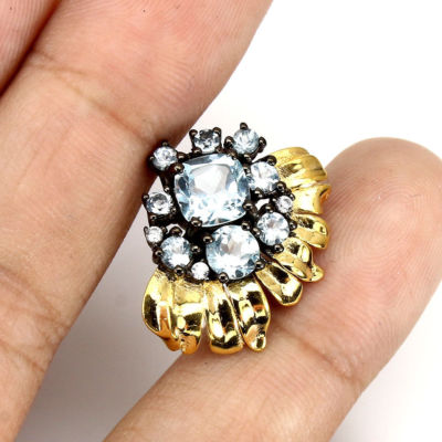 925 Sterling Silber Anhänger Kissen Rund Himmelblau Topas Edelstein Schmuck