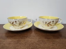 HOMER LAUGHLIN MAYTIME CUP & SAUCER SET OF TWO - YELLOW - PLATINUM RIM