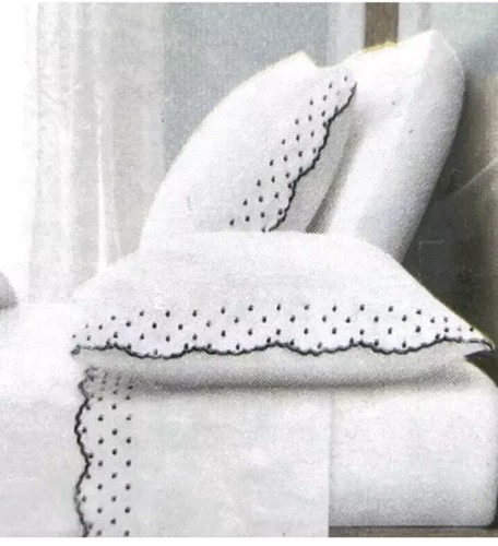 Set lenzuola regine shabby chic ricamate a pois capesante BLU NAVY bianco 100% cotone - Foto 3 di 5