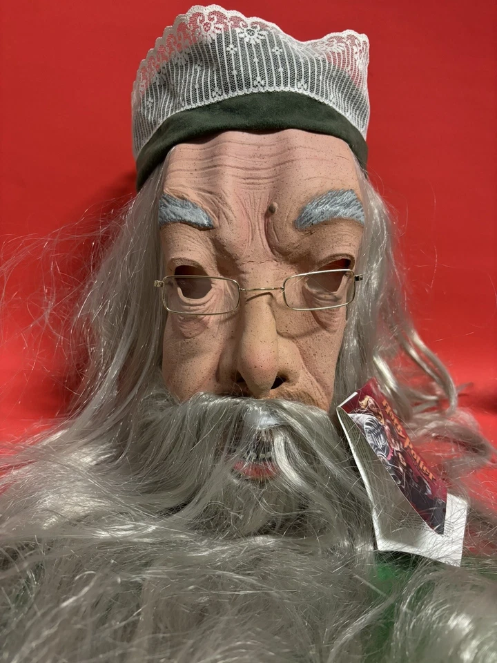 Harry Potter Dumbledore Adult Latex Mask Rare Vtg Full Head Hair Beard Bust NOS - Image 3 of 4