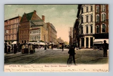 Utica NY-New York Busy Corner On Genesee Street, Antique, Vintage c1907 Postcard