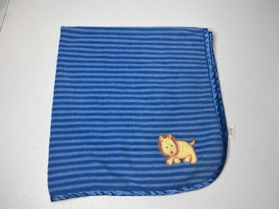 Carters Child Of Mine Fleece Blanket Lion Blue Striped Satin Trim
