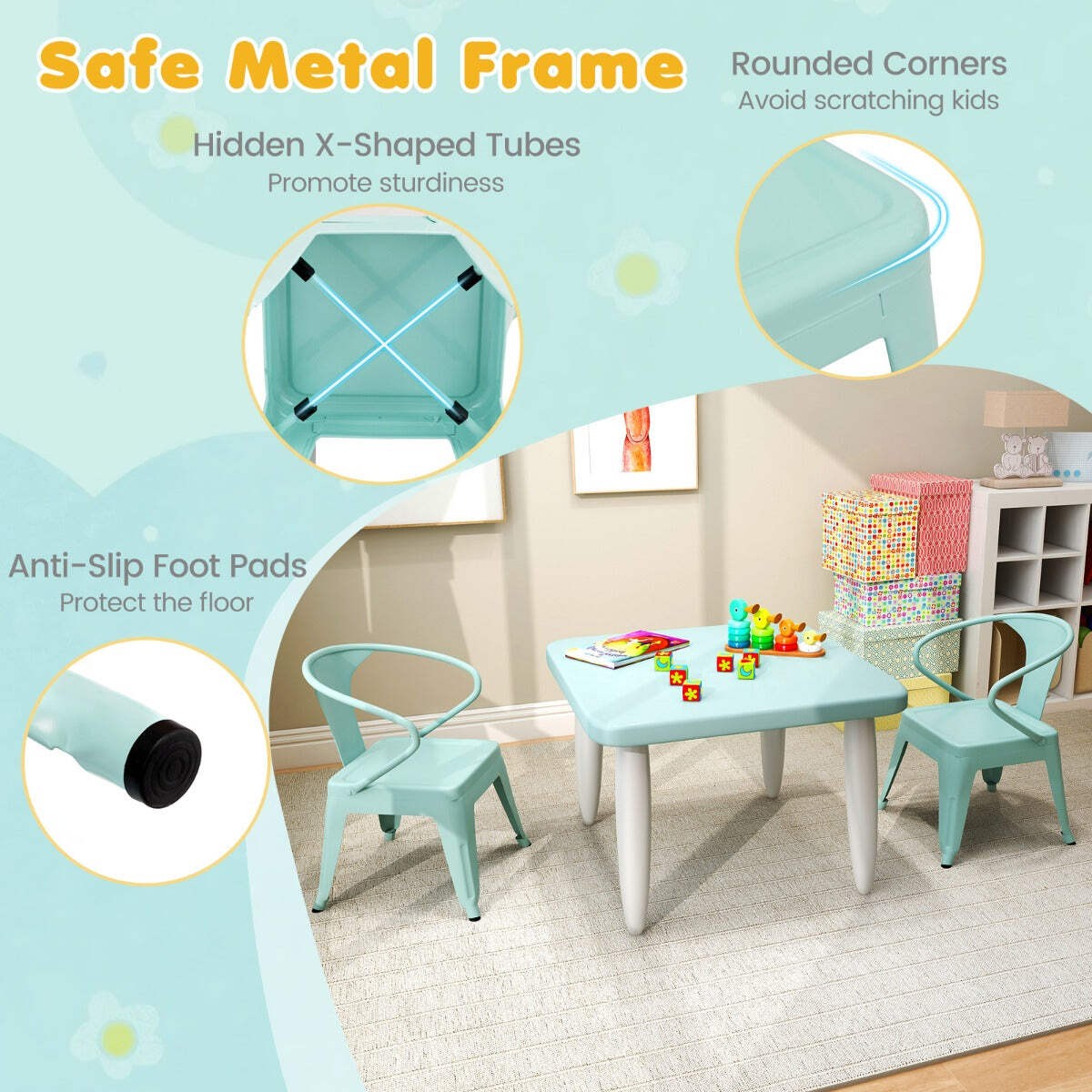 NNECW Kid’s Table and Chair Set with Adjustable Foot Pads