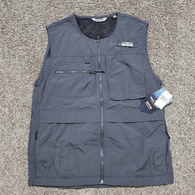 Reel Pro Mens S Fishing Vest Full Zip Pockets Gray Vented Water Resistant NWT$80