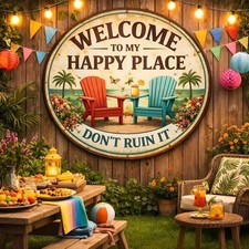 Welcome To My Happy Place Sign, Don't Ruin It Metal Sign, Beach House Decor, Out