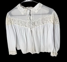 VTG Cropped Bed Jacket Size M Grayish Blue Lace A-line Collared FLAWS READ
