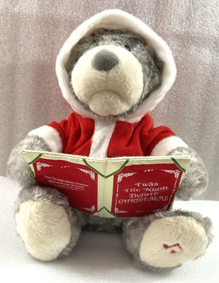 Cuddle Barn gray bear Reading Twas the Night Before Christmas'' 12''H plush music