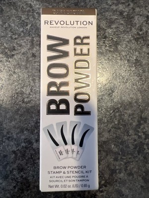 Makeup Revolution Brow Powder Stamp & 4 Stencil Kit Dark Brown Defined Brows