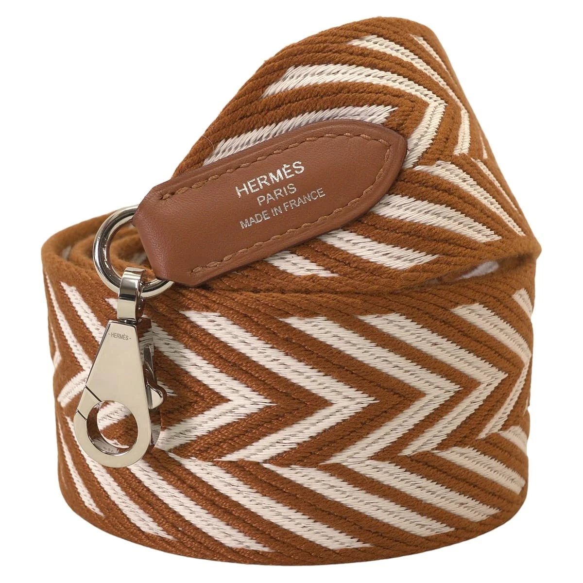 Hermes — HERMES Bandouliere 50mm 105cm Sangles Zigzag Gold/Blanc (White) Toile/Veau S...
