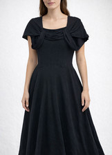 Vintage Carole Little Black Midi Dress Goth Square Draped Neck Size 8