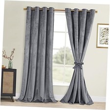 Velvet Curtains 96 Inches Long with Tiebacks - 52"W x 96"L Pack of 2 Grey