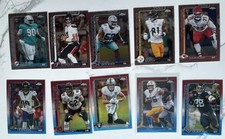 Topps Chrome 2025 NFL Refractor 10 Card Lot: Football Leather/ Red White & Blue