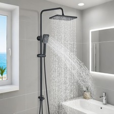 Rozin Black Shower Riser Rail Kit Shower System Black 29 * 19cm Square Rainfall