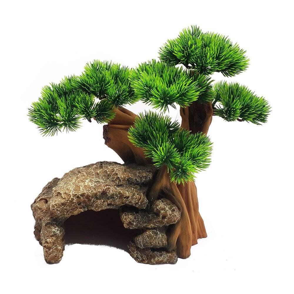 Aqua One Ornament Bonsai Tree With Rock Cave Aquarium Fish Tank Plant Decor