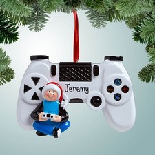 Personalized Gamer with Santa Hat and Controller Christmas Ornament