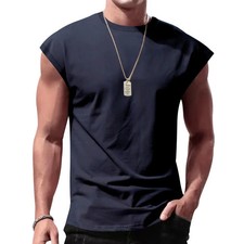 Men's Loose Short Sleeve T-Shirt round Neck Sleeveless Casual Breathable Summer