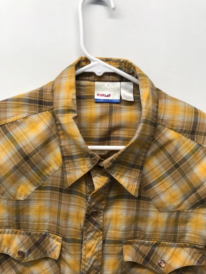 Camisa Hurley Amarilla a Cuadros Manga Larga Perla Occidental A Presión Informal Para Hombre Talla L Foto 3 de 4