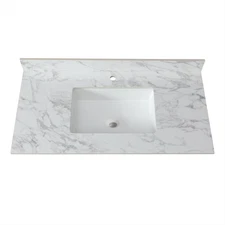 Premium Engineered Stone Bathroom Vanity Top | Pre-Attached Ceramic Sink