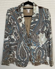 Chicos Jacket Womens Size 1 Paisley Print Button Up Long Sleeve Artsy Blazer