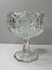 McKee Quintec Glass Compote Bowl Pedestal Clear Early American Pressed