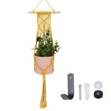Macrame Plant Hanger, 34 in Plant Hanger with Hook,Rope Style Yellow