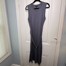 Banana Republic Sleeveless Womens Small Midi Dress Tie Waist Stretch Gray Blue