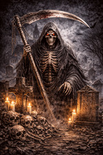 Grim Reaper Cemetery Sticker 3x4.5 Inch Skull Death Gothic Horror Vinyl Decal