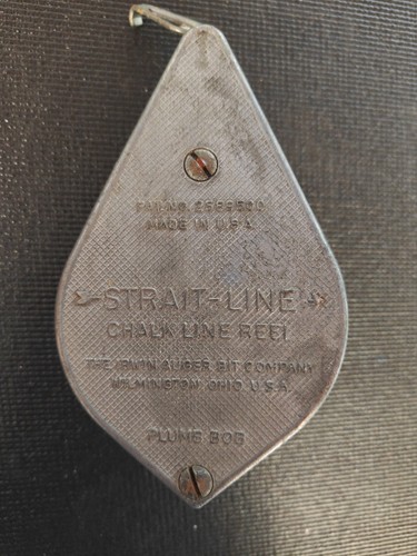 Vintage STRAIT-LINE Chalk Line Reel Plumb Bob Irwin Auger Bit Co USA
