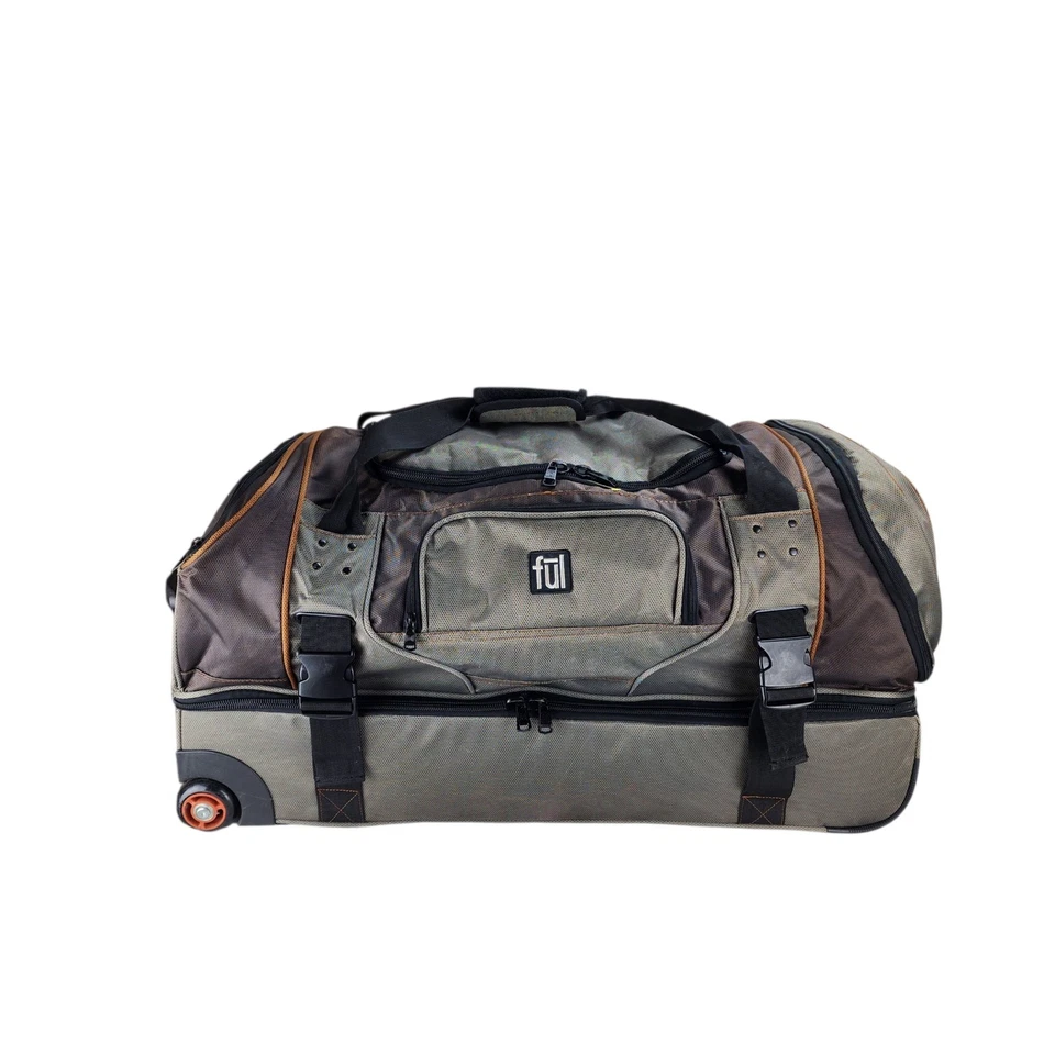 FŪL Split Level 30" Rolling Duffle Bag Workhorse Luggage Wheels Gray Green/Brown - Image 2 of 4
