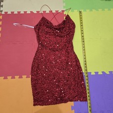 Windsor Red Sequin Cowl Neck Mini Dress - Size L - Open Back Holiday Party