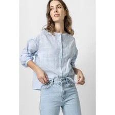 Lilla P Bracelet Sleeve Drop Shoulder Button Down Shirt PA2212 Breeze Light Blue