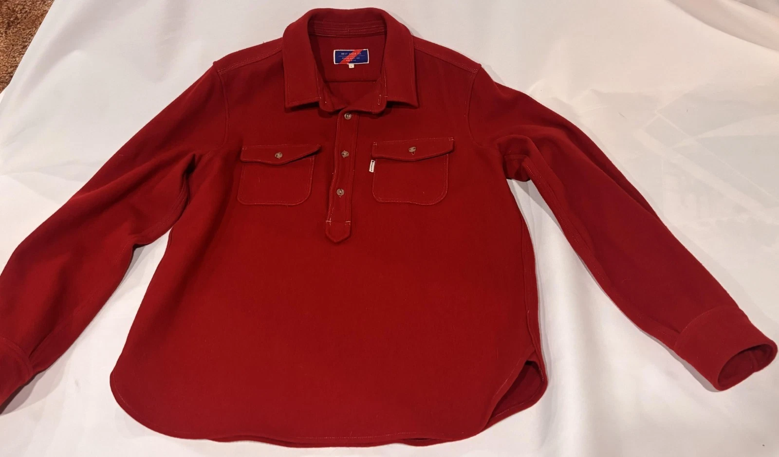 Best Made Co Red Pullover Jacket Button Men Size L Large Wool Front Pockets - product detail image 2