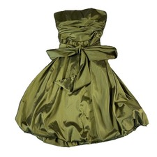 VTG David's Bridal Olive Green Strapless Dress Party Cocktail Bubble Hem Size 2