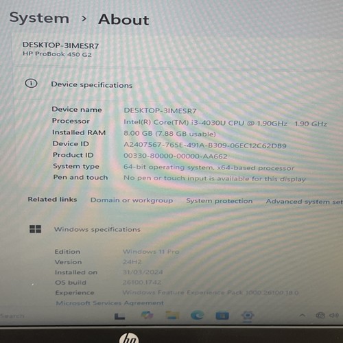 HP ProBook 450 G2 15.6" Laptop -Intel i3 4030U 1.9GHz/ 8GB RAM/ Windows 11 Pro - Afbeelding 17 van 22