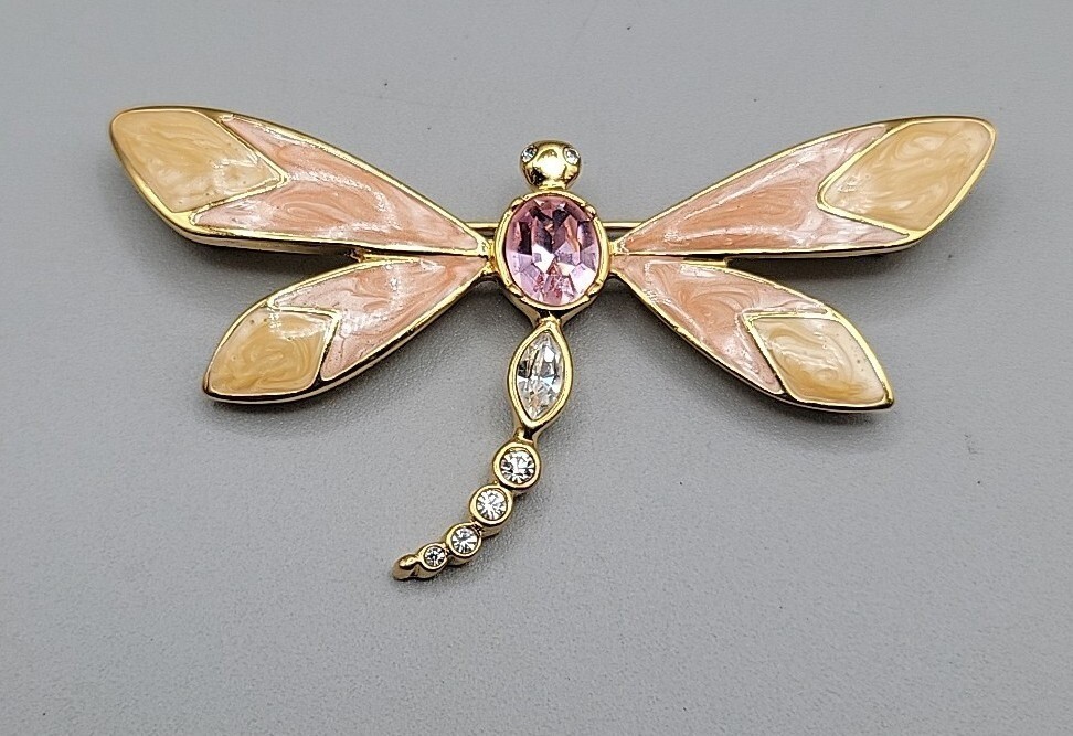 KJL Dragonfly Brooch for Avon Enamel Rhinestone B… - image 2