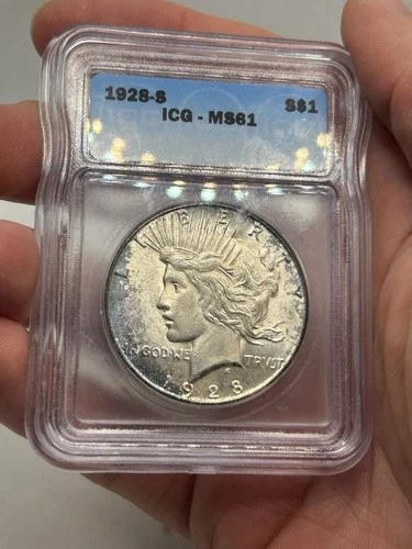 1928-S Peace Silver Dollar $ MS61 ICG! Better Date! Nice Toning! Rare****