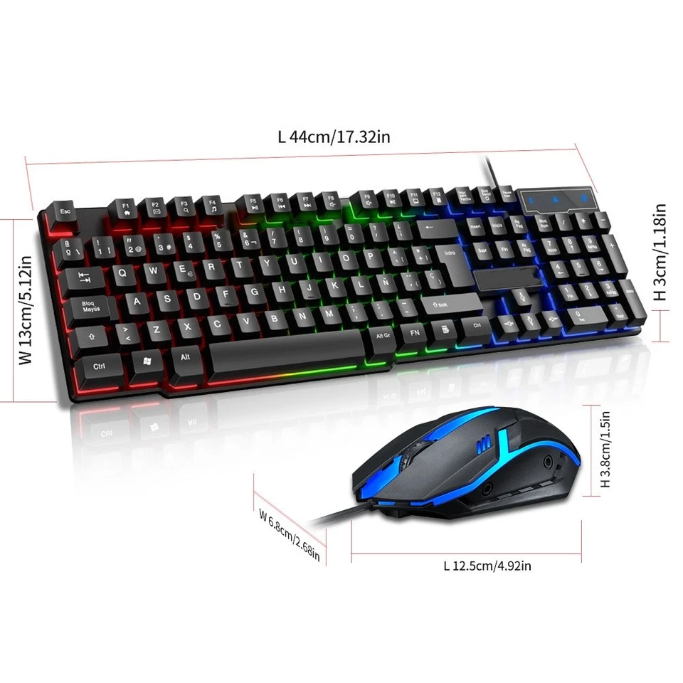 Rainbow LED Gaming Keyboard & Mouse Set Multicolor Changing Backlight Mouse Mice - Image 2 of 4