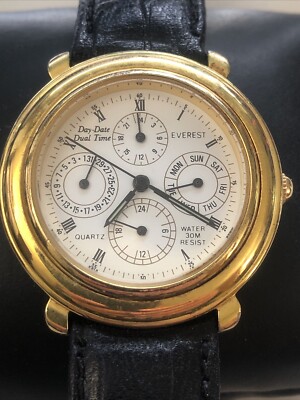 Everest Dual Time Day Date Watch NEW BATTERY 