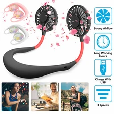 Portable USB Rechargeable Neckband Sport Fan Lazy Neck Hanging Dual Cooling Fan