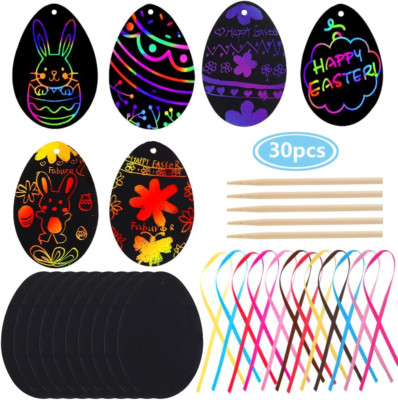 30pcs Easter Scratch Art Kits for Kids - Fun Egg Craft Set
